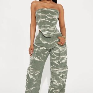Green Tie-Dye Strapless Jumpsuit